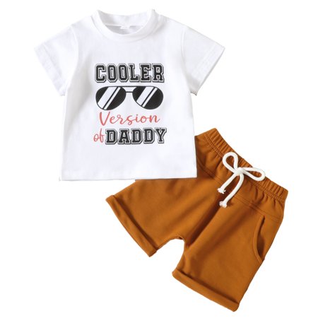 

Zukuco Baby Boys Summer Clothes Letters Print Short Sleeve Tops T-Shirt+ Brown Shorts Outfits Sets