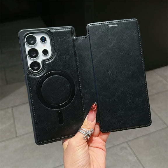 TECH CIRCLE For Samsung Galaxy S25 Ultra Flip Wallet Phone Case 6.9" 2025 with 3 Card Slots, RFID Blocking, Compatible with MagSafe, Magnetic Closure, PU Leather Protective Lightweight Cover, Black