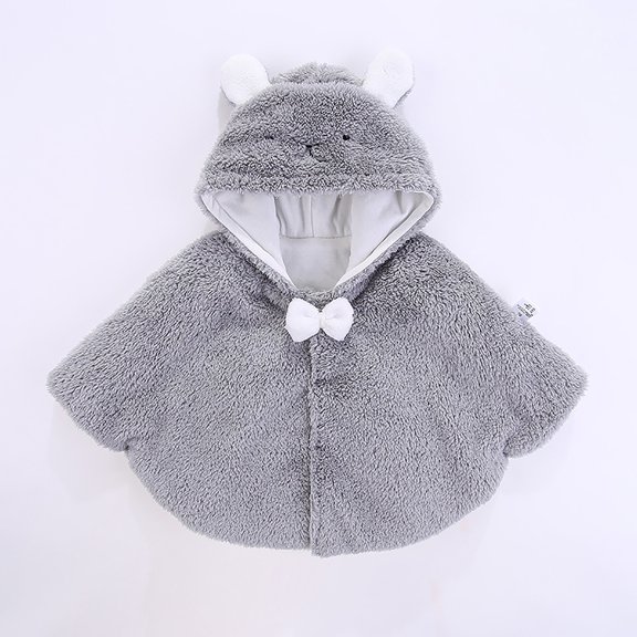 Likimi Toddler Kids Girls Jacket Short Sleeve Solid Color Hooded Padded Cape Fashion Thermal Soft Fall Winter Outwear Size 3-5 Years Grey