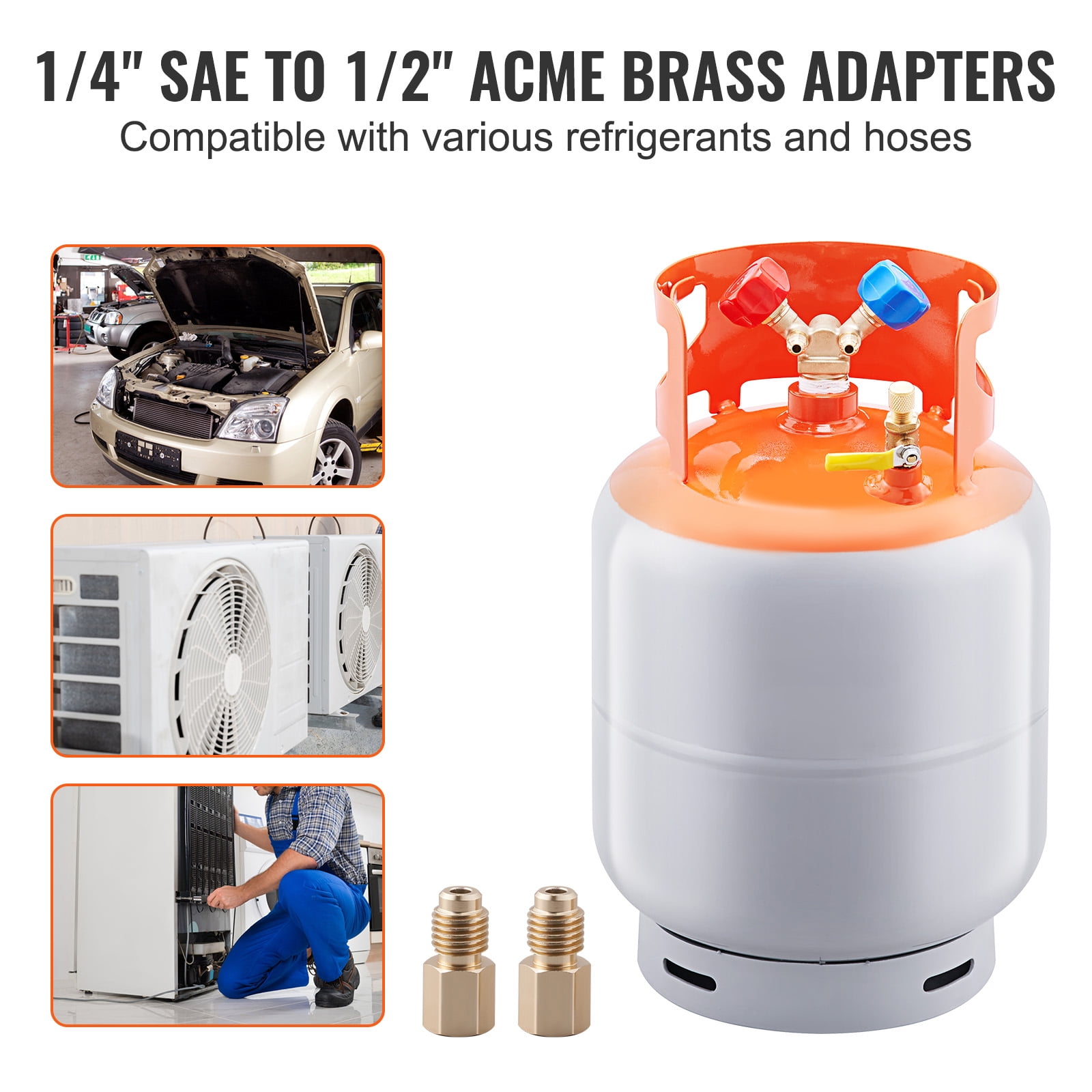KFFKFF 30 LBS Refrigerant Recovery Cylinder, 400 psi Durable Portable Tank, Dual-Use Y-Valve for Liquid and Vapor, Secure Seal Can for R22/R134A/R410A, Orange and Gray