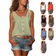 thumbnail image 3 of Blusa sin mangas con botones Camiseta sin mangas con botones simples y holgadas informales de un solo pecho, 3 of 6