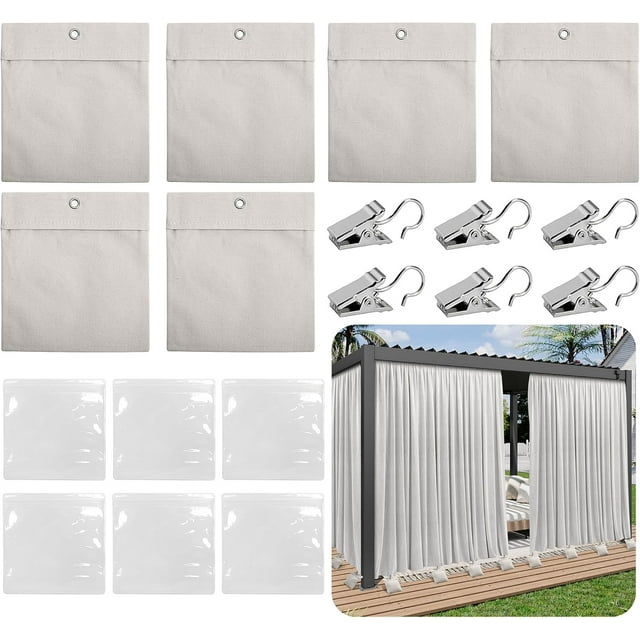 HUGFEGWE Lot de 6 Sacs de Poids pour Rideaux d'Extérieur, Sac de Sable pour Rideaux de Patio avec Sacs Scellés et Pinces, Sacs Lestés Réutilisables pour Draperies pour Maison, Pergola, Gazebo, Véranda avant (Gris) AZ824-0524