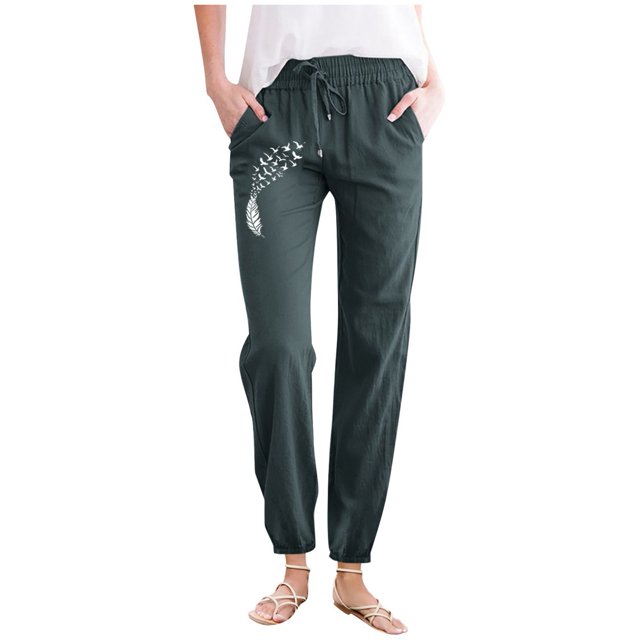 Womens Cargo Pants With Pockets Casual Minimalist Solid Color With Printed Pockets Drawstring Home Pants Ladies Summer Pants Green XXXL