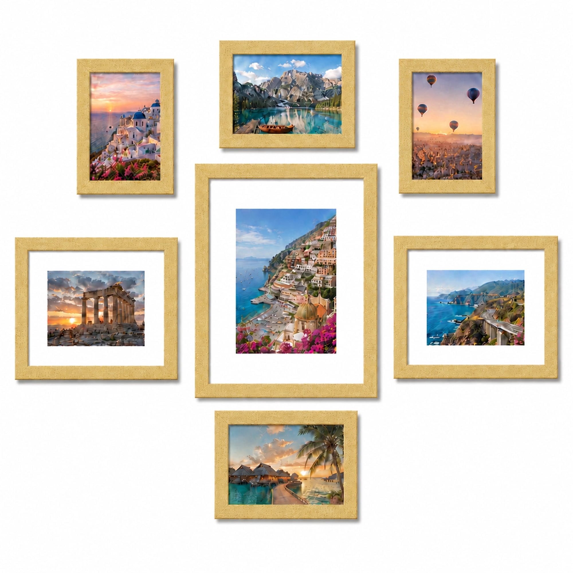 FungYuan 7 Pack Gold Collage Picture Frame Set, Multi Size Gallery Wall Frames with 11x14, 8x10 and 5x7 Frames for Photos