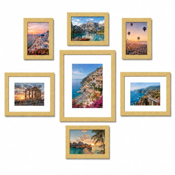 FungYuan 7 Pack Gold Collage Picture Frame Set, Multi Size Gallery Wall Frames with 11x14, 8x10 and 5x7 Frames for Photos