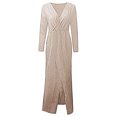 thumbnail image 4 of Party Dress For Women's Sequin Long Sleeve V Neck Long Nightclub Style Slim Sling Dress With Slit Gold, 4 of 6