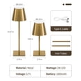 thumbnail image 4 of UME 3 pack Rechargeable Table Lamp, Waterproof Cordless Lamp With 3 Color Temps and Stepless Dimming for Dinner Desk Cafe Outdoor (Brushed Gold), 4 of 7