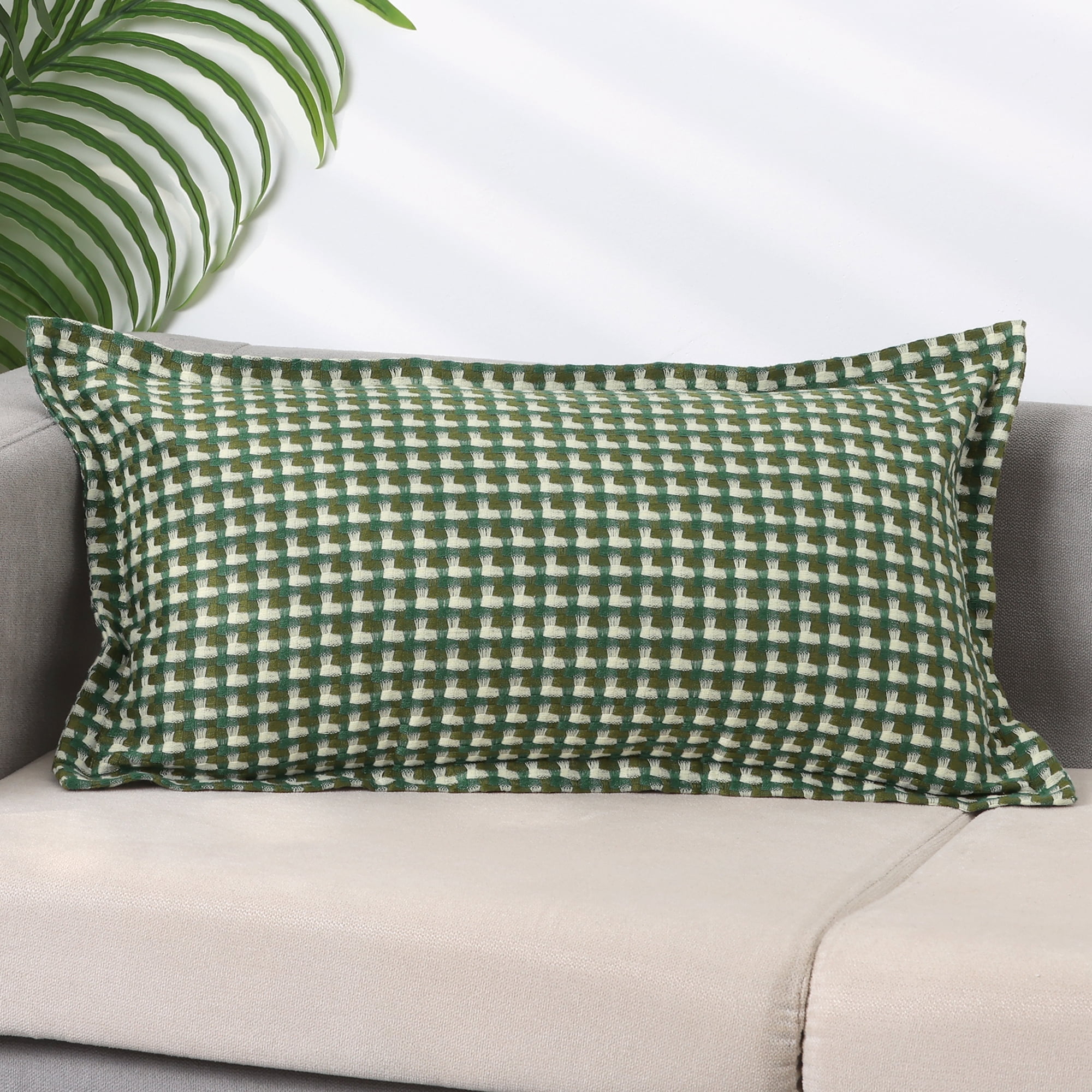 Unique Bargains Plaid Throw Pillow Covers Decorative Pillow Cases Square Cushion Covers Green Grid 12" x 20"