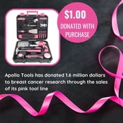 Apollo Tools USB-charged 135 Piece Pink Household Tool Set with Pivoting Dual-Angle 3.6 Volt Lithium-Ion Cordless Screwdriver in Hard Case - DT0774P