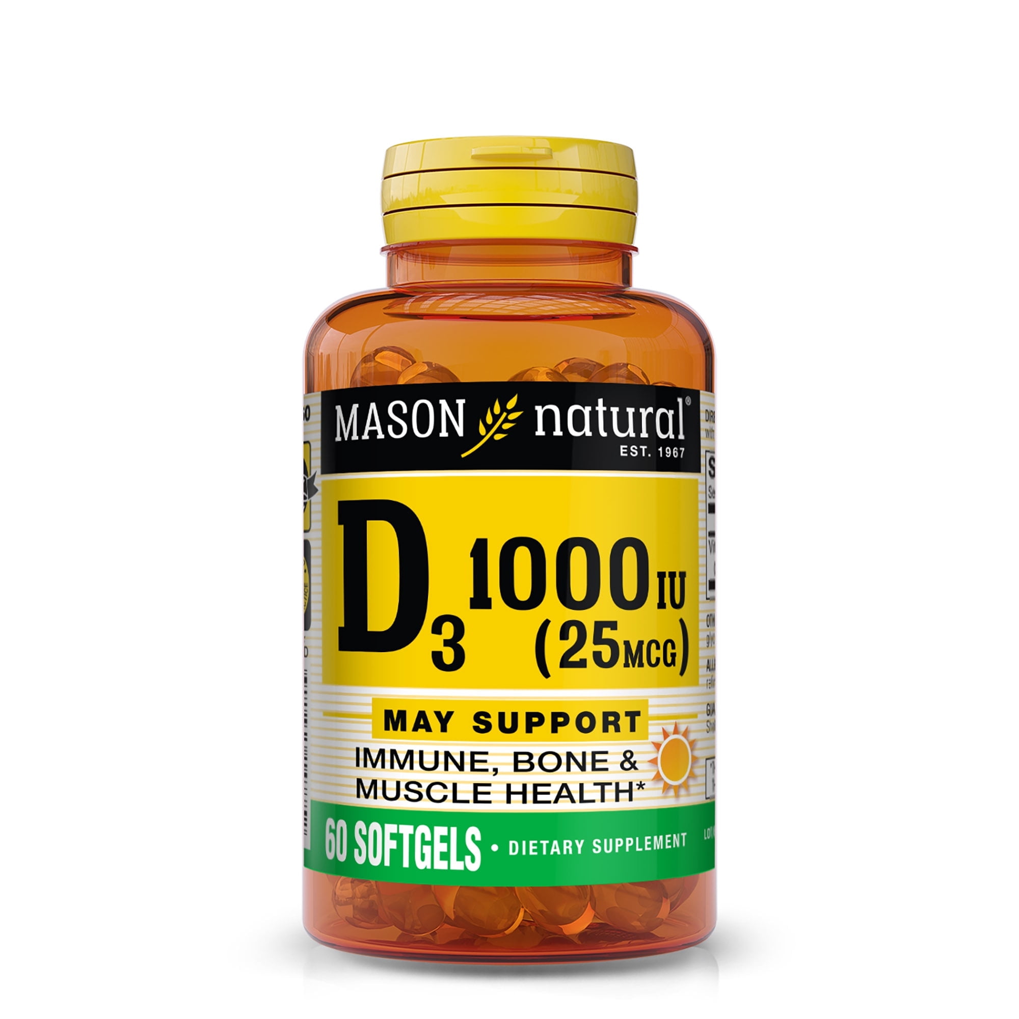 (5 pack) Mason Natural Vitamin D3 - Strengthens Bones and Muscles, 60 Softgels, 60 Count