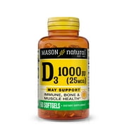 Mason Natural Vitamin D3 - Strengthens Bones and Muscles, 60 Softgels, 60 Count