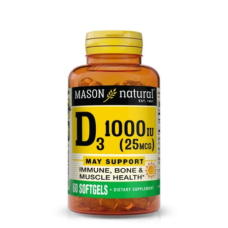 Mason Natural Vitamin D3 - Strengthens Bones and Muscles, 60 Softgels, 60 Count
