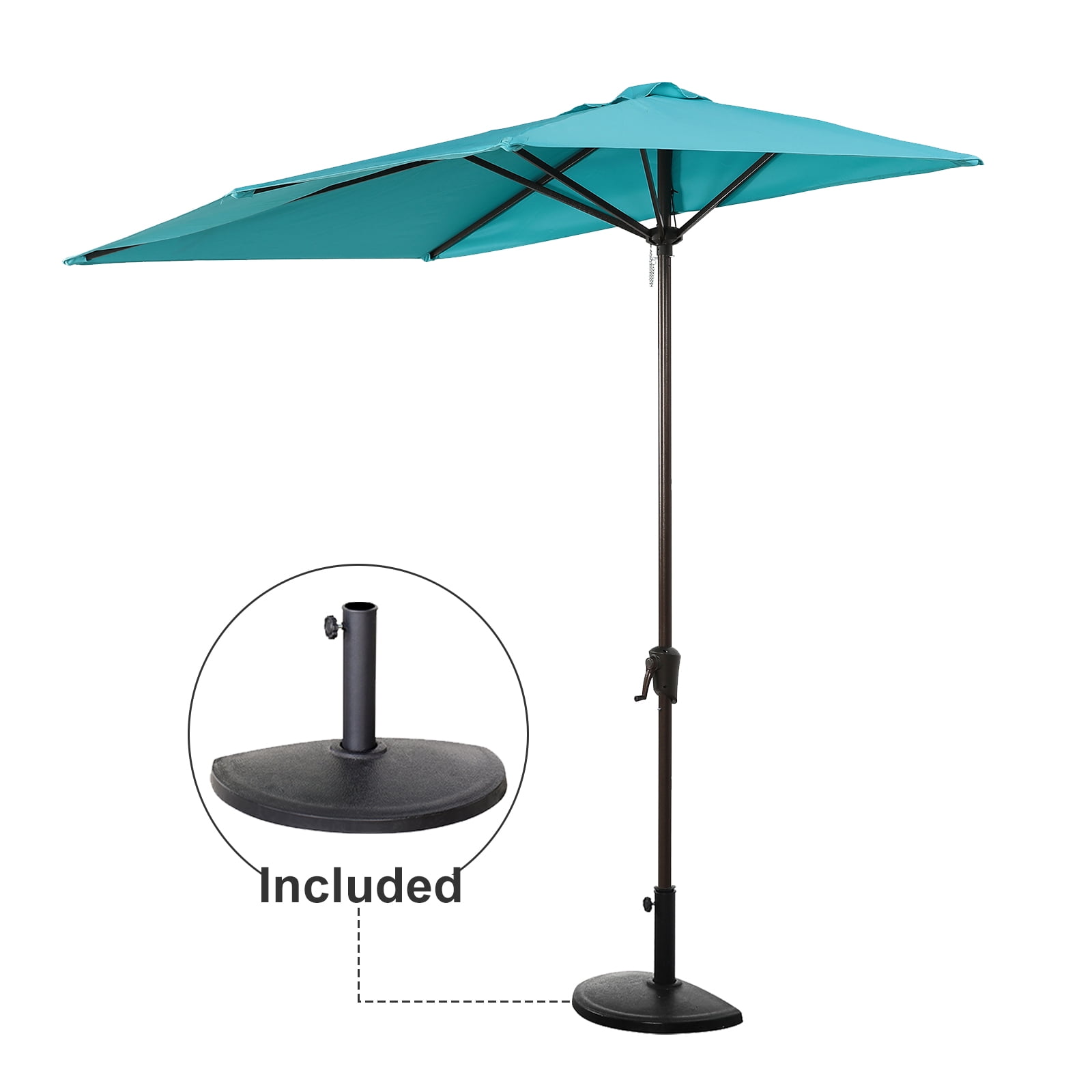7.5’by 4’ Patio Umbrella with Outdoor Umbrella Base, Half Rectangular