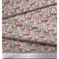 thumbnail image 3 of Soimoi Tissu Viscose Georgette Imprimé Feuilles & Roses au Mètre 42 Pouces de Large, 3 of 3