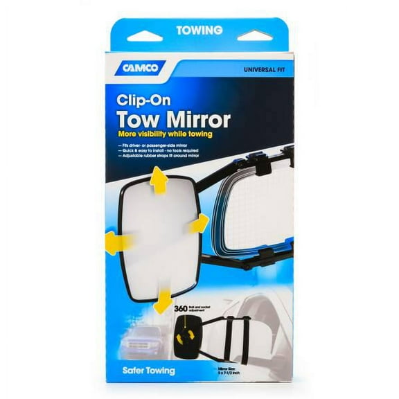 Camco Universal Clamp-On Towing Mirror - Clip-On Towing Mirror - Driver Side — Professional & DIY Use, Standard Battery Platform