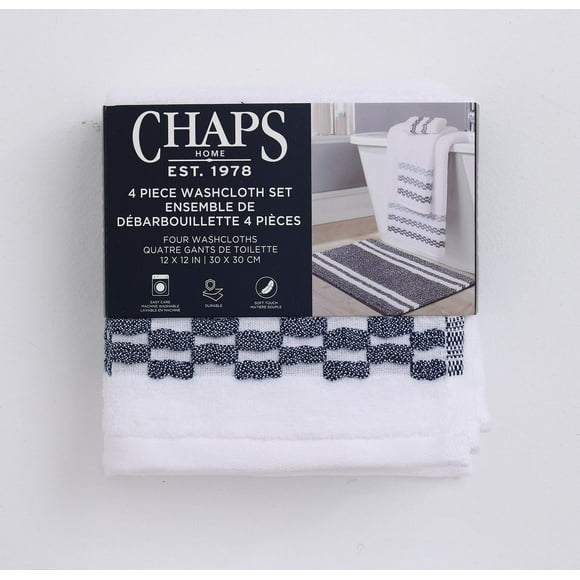 Chaps Luxury Towel Set - 4-Pack, Navy, 12" x 12"