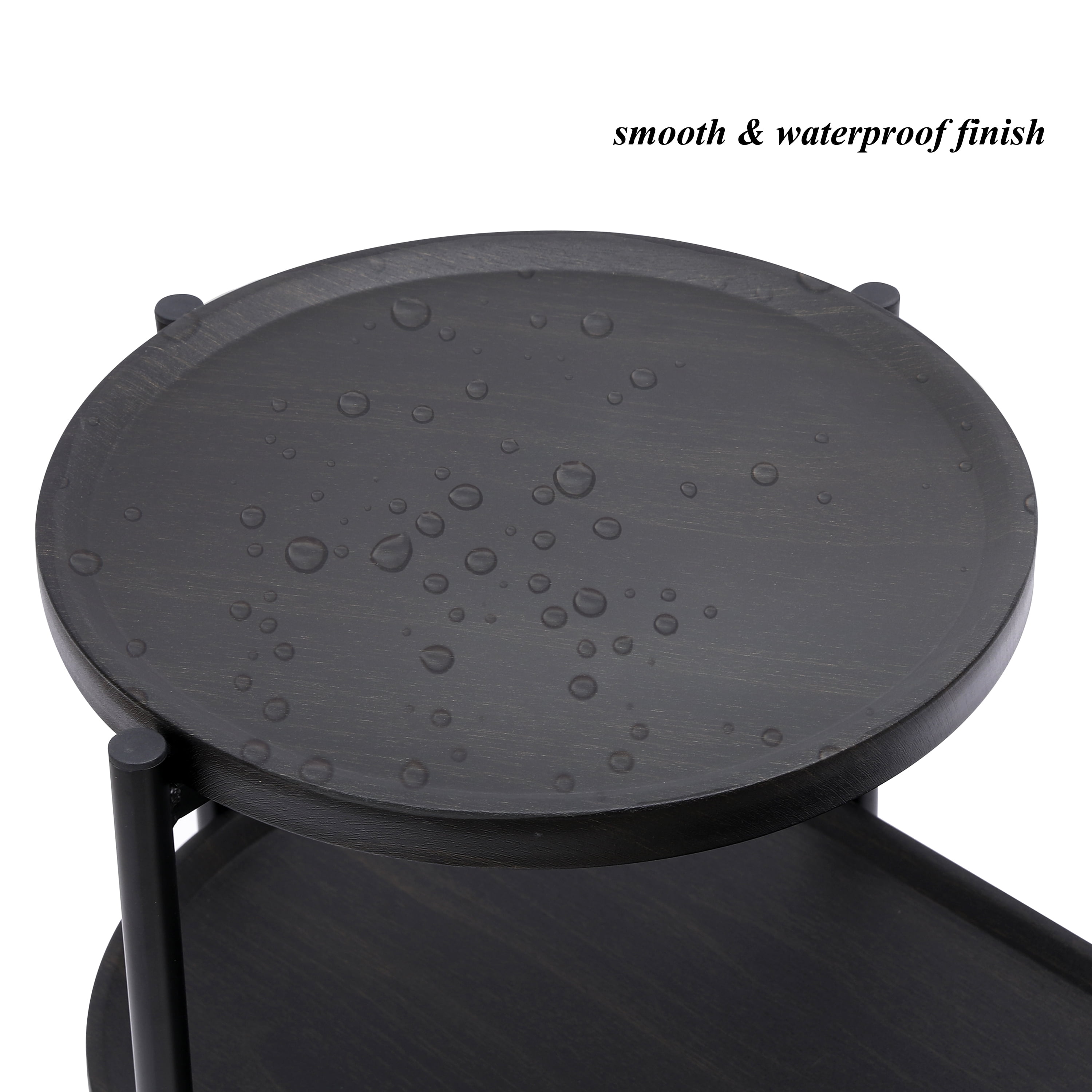 Yoneston 2-Tier Round End Table with Storage Tray Wood Small Side Table for Living Room, Bedroom, Kitchen, Black