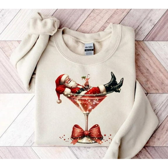 Santa's Hot Mess Sweatshirt, Christmas Martini Shirt, Christmas Martini Sweatshirt, Santa Christmas Sweatshirt