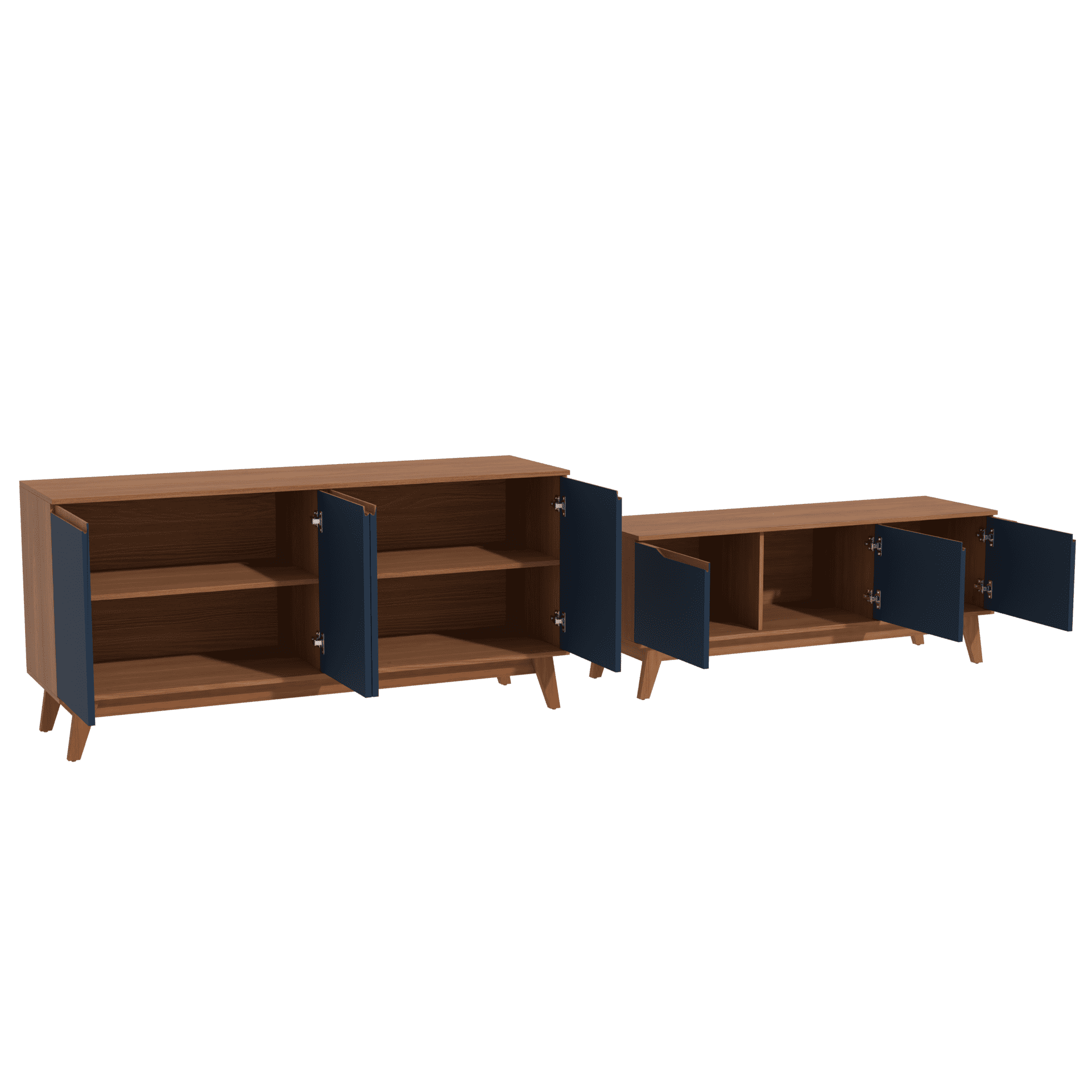 Kappesberg Living Room Furniture Set with 3-Door TV Stand and 4-Door Sideboard Golden Oak/Blue – Modern Storage Combo