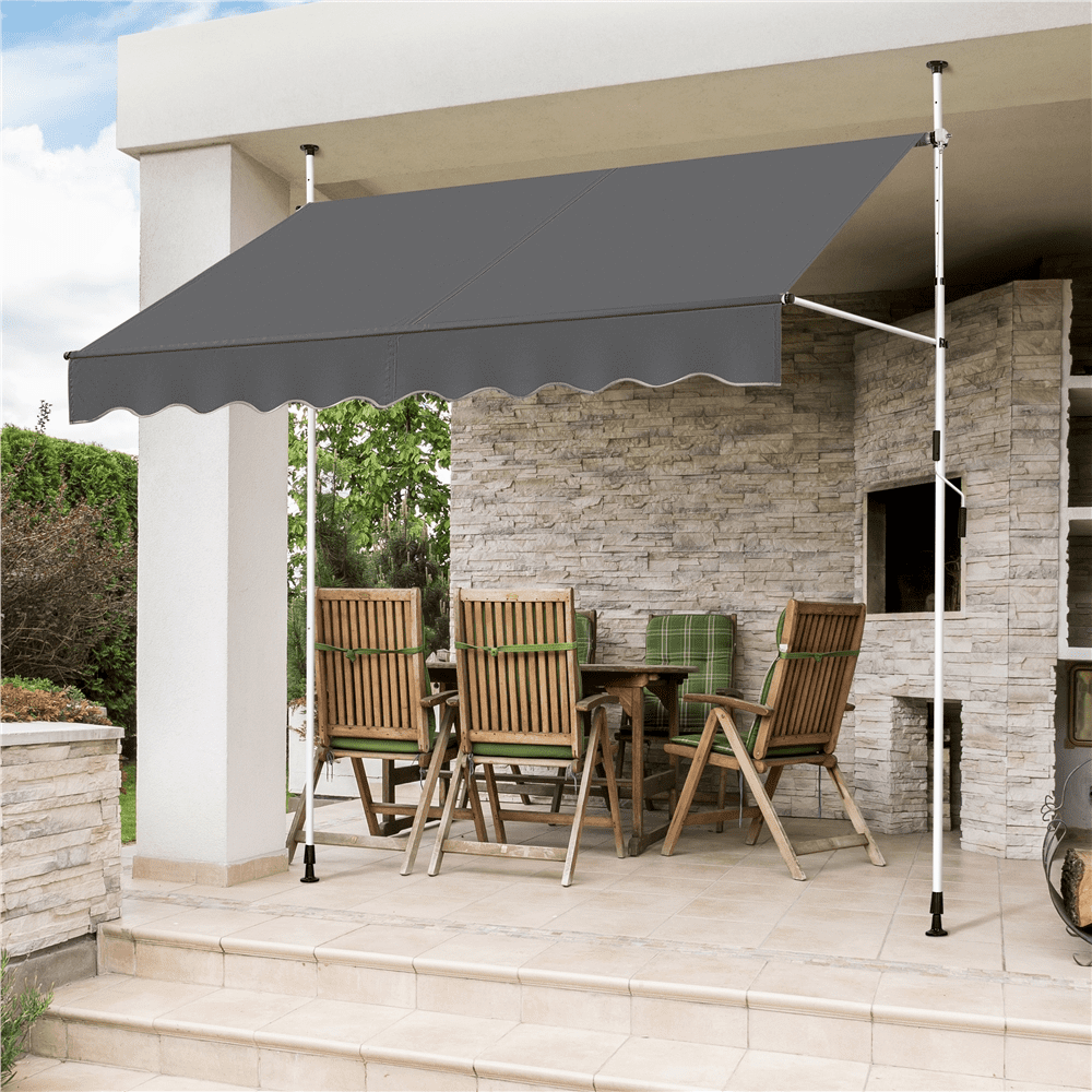 Renwick Manual 96.5″ L Retractable Awning with Adjustable Angle & Height For Patio, Dark Gray