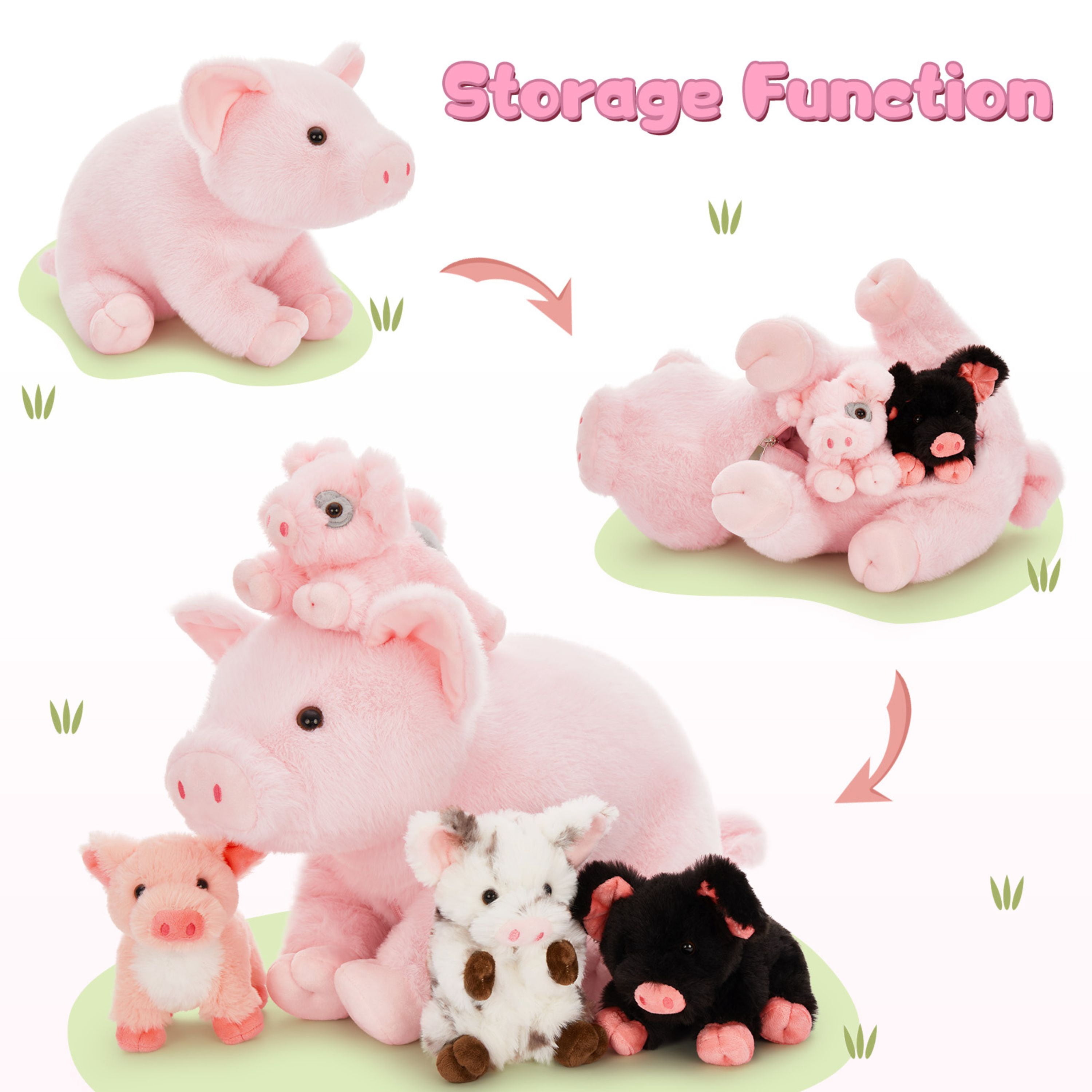 Tezituor 5Pcs Pig Stuffed Animal 15.7'' Giant Pig Plush with 4 Baby Pigs Plush Toy