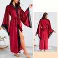 thumbnail image 5 of Gibobby Bata calientita mujer Albornoz de color sólido transpirable empalme ropa para el abrigo(Rojo,G), 5 of 5