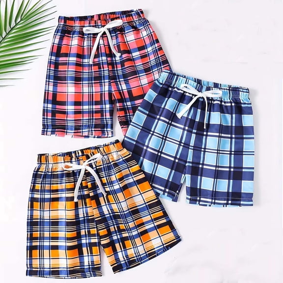Dezsed Kids Boys Plaid Casual Shorts 3 Packs Active Athletic Gym Shorts Soft Sweat Sport Shorts Toddler Summer Shorts 3-4 Years Multicolor