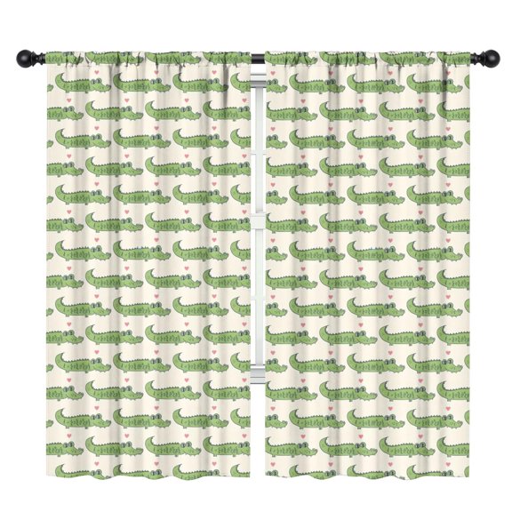 Blackout Kids Curtains,Green Cartoon Crocodiles Hearts Pattern Childrens Insulated Curtains Set Of 2,Bedroom Essentials,Toddler Room Decor 42"x84"