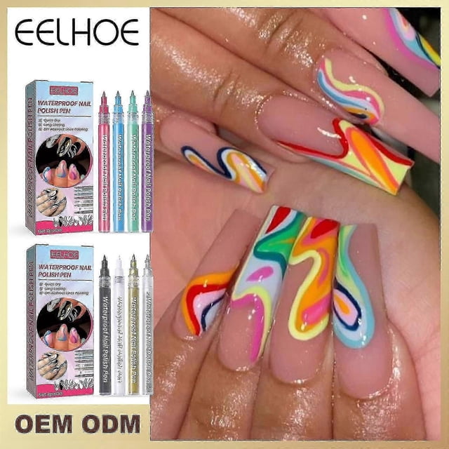 4pcs Waterproof Nail Art Pen Nail Art Tools Graffiti Pen One Stroke Coloring Line Pen Waterproof Non-smu