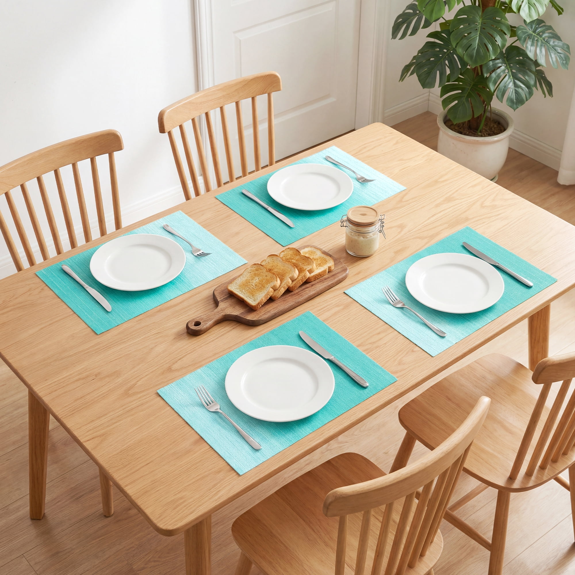 Unique Bargains Set of 6 Rectangle Placemats for Table Decor Lake Blue 17.7x11.8inch