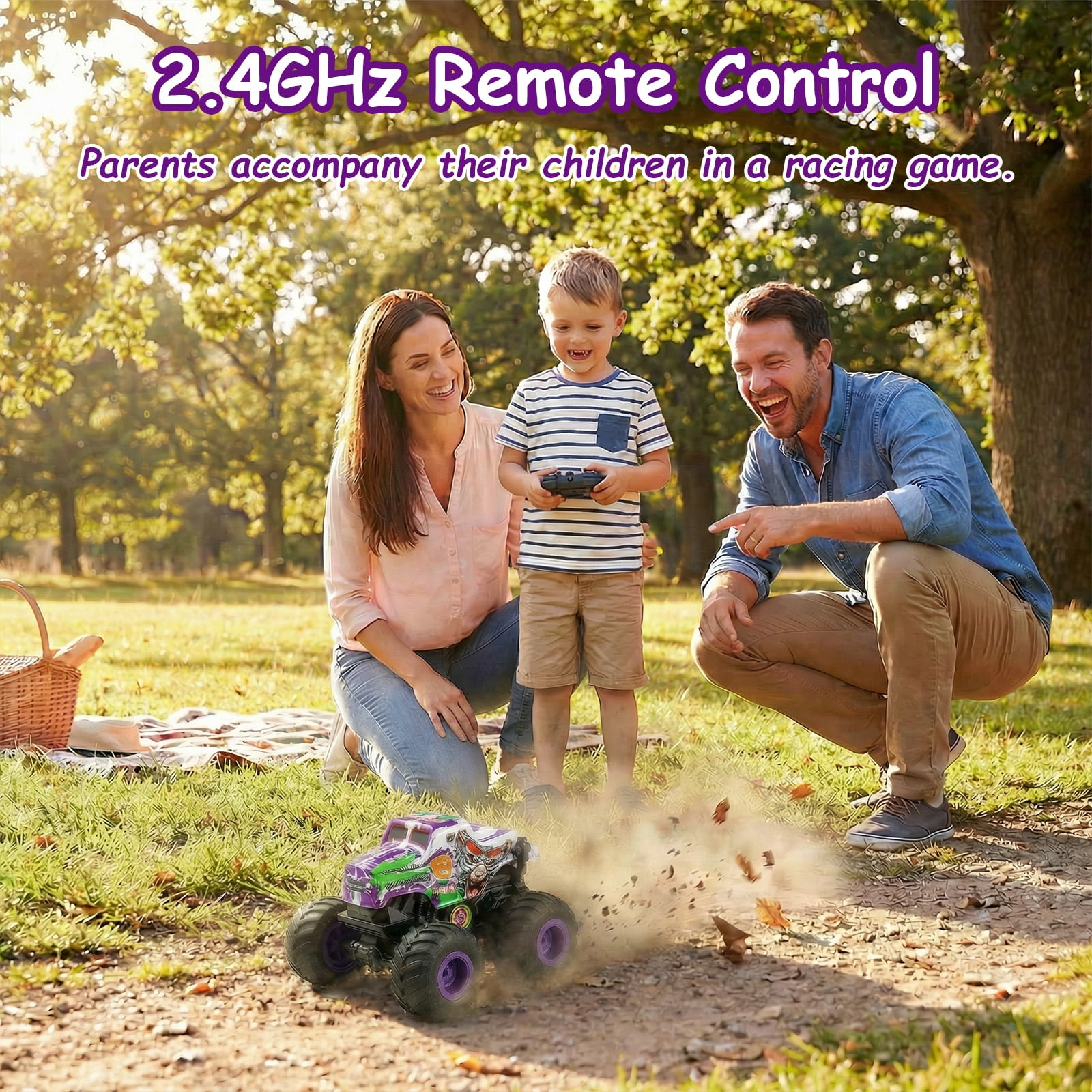 VKFVKF RC Monster Trucks, Remote Control Car with Light & Sound, 360° Rotating RC Stunt Car for Boys