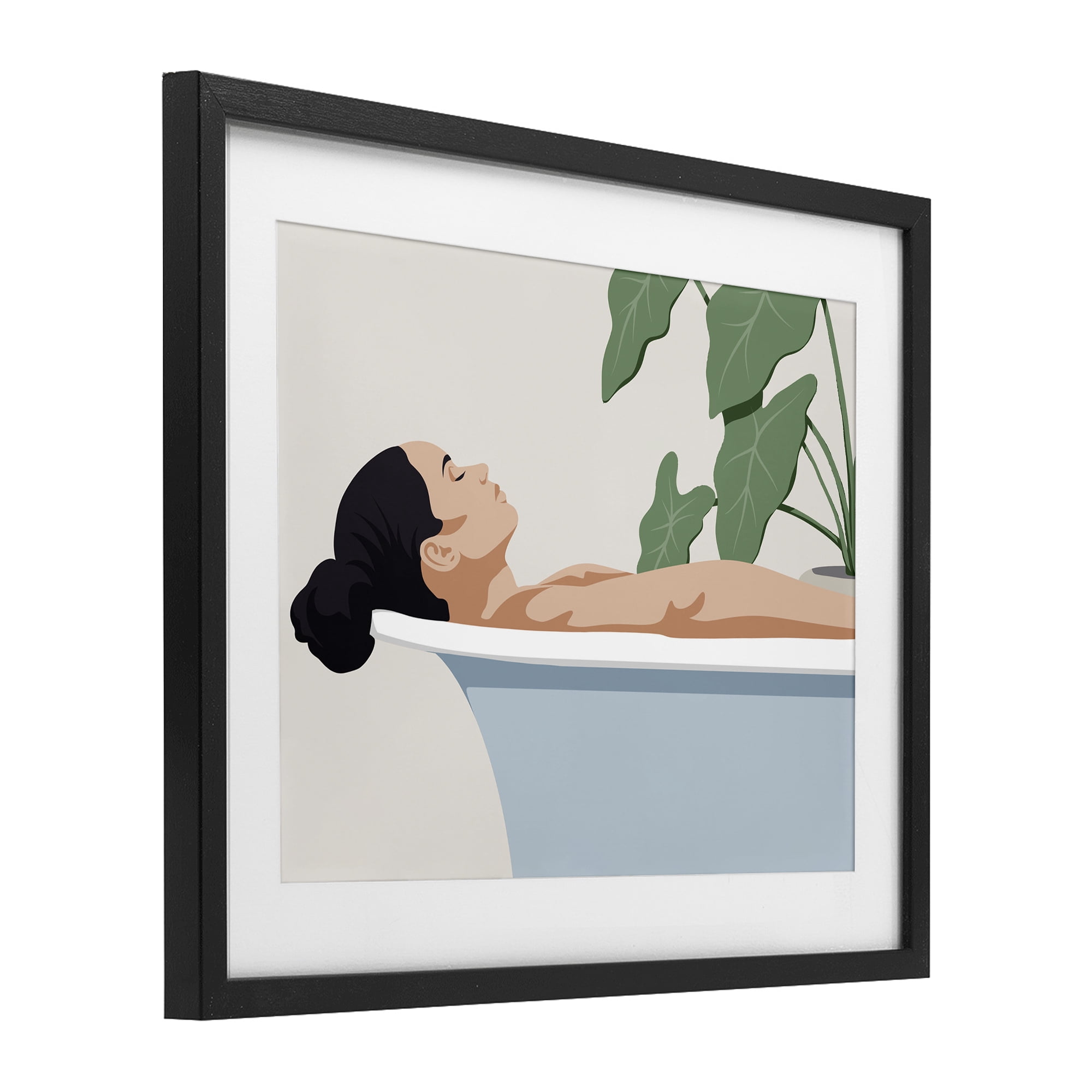 Stupell Industries Tub Relaxation Woman Black Framed Print Under Glass, design by Marcus Prime