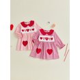 thumbnail image 3 of BemeyourBBs Toddler Baby Girl Valentines Day Red Dress Outfit Bow Heart Letter Embroidery Doll Collar Long Sleeves A Line Spring Dress, 3 of 9