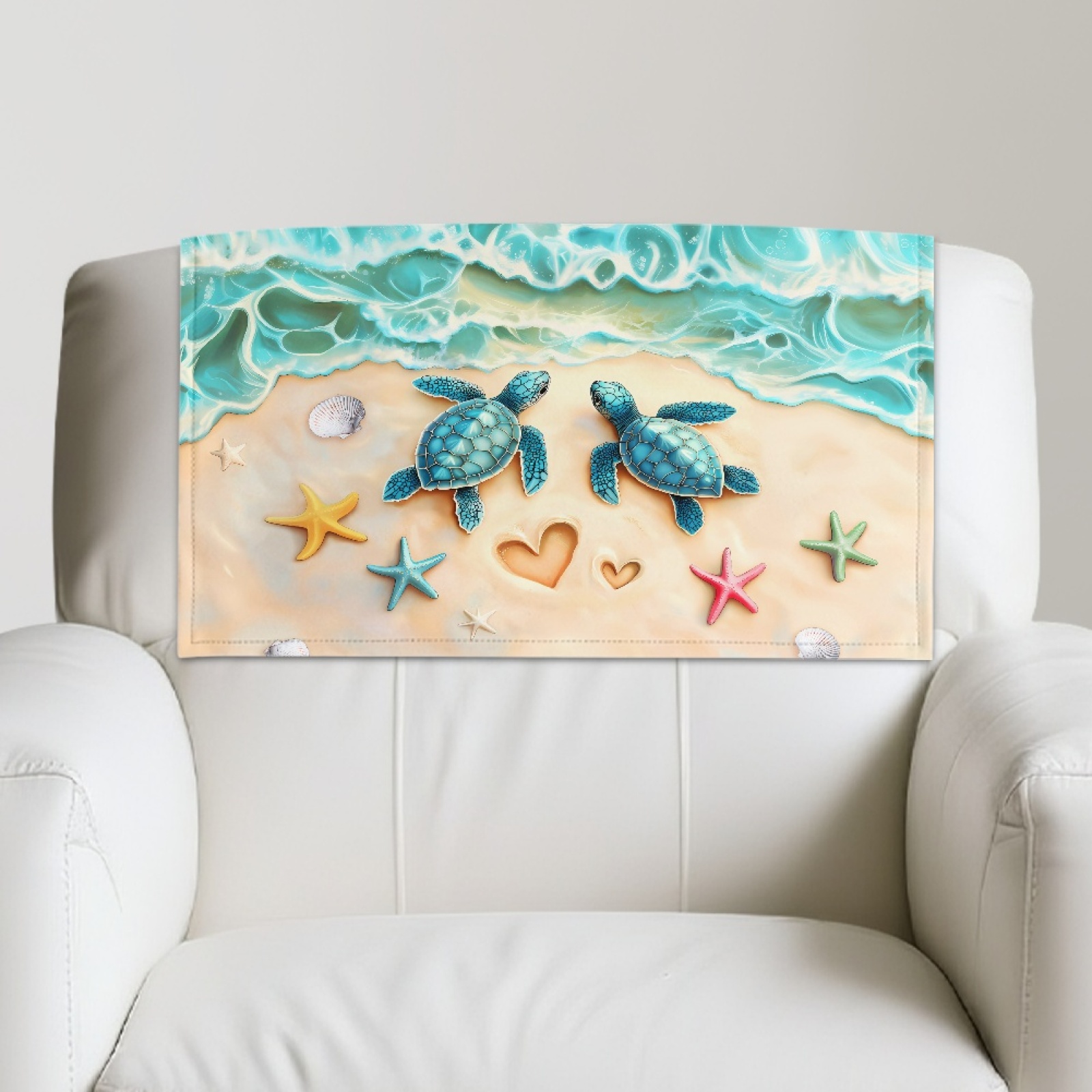 Xixirimido Beach Sea Turtle Starfish Pattern Headrest Cover for Recliner Chair Leather Sofa Headrest Cover Head Protector Furniture Protector for Recliner Sofa Slipcovers, 3Pcs
