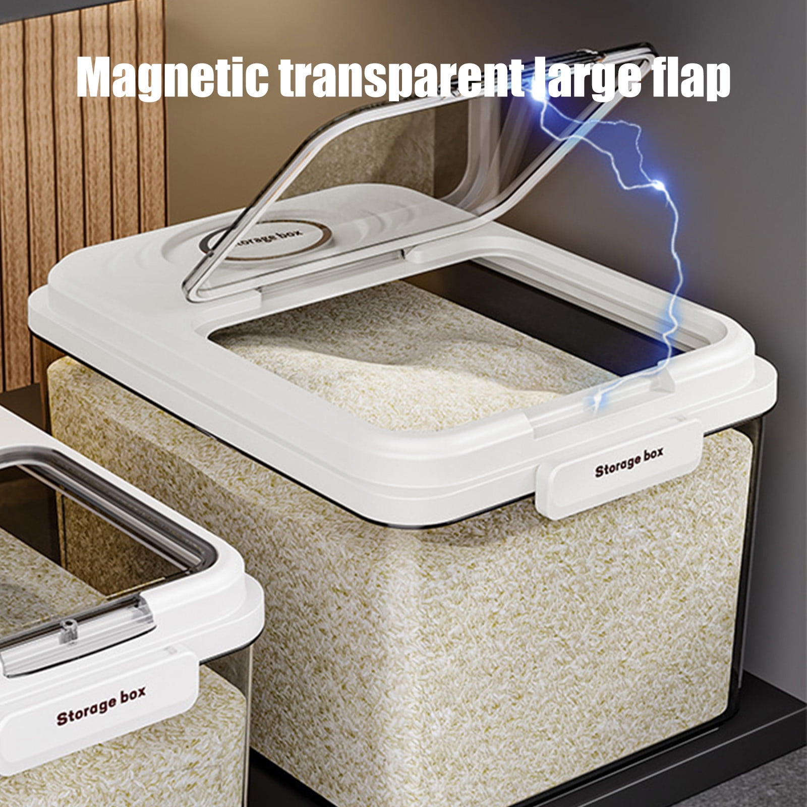 Large Airtight Food Storage Container with Measuring Cup and Visible Window, 22Lb Capacity for Rice, Flour, Cereal, and Pet Food, White or Beige