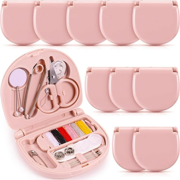 LEEYNEER 10 Pcs Mini Kit de Couture de Voyage Portable Kit de Réparation d'Urgence Mini Boîte de Couture avec Fils Ciseaux Aiguilles à Main Fournitures de Couture DIY pour Débutant Voyageur