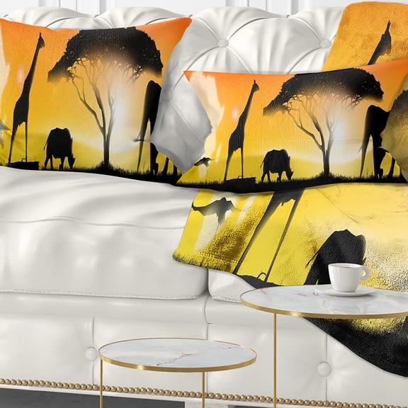 Designart African Wildlife Panorama - African Throw Pillow - 12x20