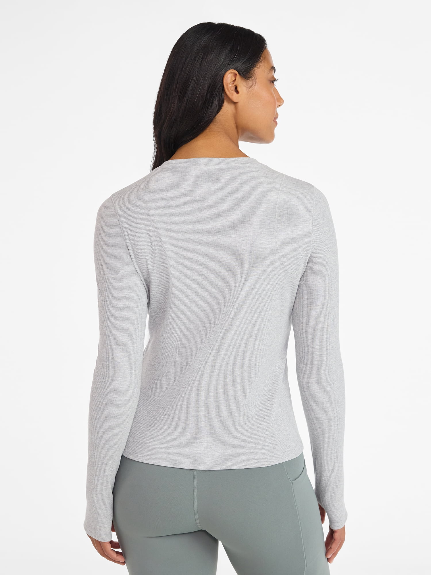 Avia Women's and Women's Plus Rib Seamed Long Sleeve Tee, Sizes XS-4X