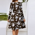thumbnail image 5 of WTOBBY Women's Fashion Casual V-Neck Long Sleeve Waist Floral Print Midi Dress Feminine Floral Pattern with Accentuated Waist for Spring Versatile Length for Work and Play,Brown M, 5 of 5