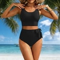 thumbnail image 4 of Bikini Sets for Women Padded Tie Shoulder Scoop Neck Bathing Suits High Waisted Two Piece Swimsuits with Side Tie Knot Flattering Beachwear, 4 of 7
