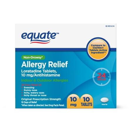 Equate Loratadine Tablets 10 mg, Allergy Relief, 10
