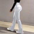 thumbnail image 3 of AHTJRT Leather Pants for Women Midweight Flare Bottoms with Pockets Metallic Retro Style Waterproof Motorcycle Full Length Trousers Silver L, 3 of 5