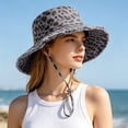 thumbnail image 2 of Shadoumai Womens Sun Hat with Leopard Print,Retro Fringed Edges Packable Cotton Bucket Hat Adjustable Outdoor Peaked Cap, 2 of 6