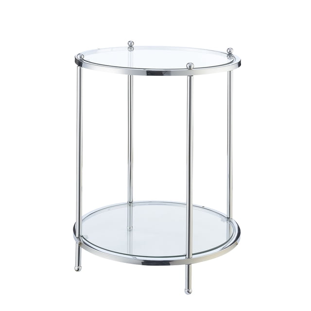 Convenience Concepts Royal Crest Table d'Appoint Ronde à Deux Niveaux en Verre Clair/ Chrome