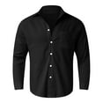 thumbnail image 2 of Camisas Para Hombre Talla Extra Camisa de manga larga con bolsillo de solapa de color sólido suelto casual de moda para hombre (Black, 3XL), 2 of 5