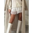 thumbnail image 3 of White Lace Trim Pleated Mini Skirt A-Line Flowy Half Slip Skirt Casual Streetwear, 3 of 8