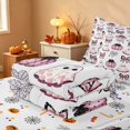 thumbnail image 5 of Homewish Halloween Cute Ghost Zipper Full Size Comforter Sets with Fitted Sheet and 2 Pillowcases for Girls, Polka Dot Bow Spider Web Zipper Bedding Set, White Pink Black, Pumpkin Bat Reversible, 5 of 7