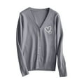 thumbnail image 5 of NTACZA Love Heart Womens Sweaters V Neck Valentine's Day Gray Sweater Cardigan Button Up Knit Shirt Womens Jumpers XXL, 5 of 5