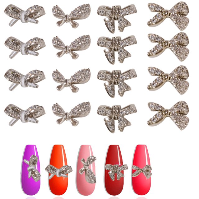 12 piezas de diamantes de imitación de aleación con lazo para uñas, kit de lazos para uñas, cristales para uñas acrílicas, joyas, diamantes de imitación, decoración de uñas
