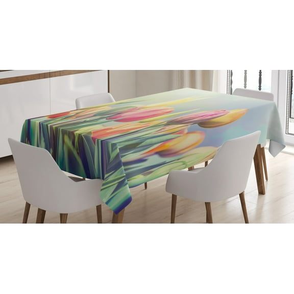 Ambesonne Pastel Tablecloth Rectangular Table Cover, Tulips Flower Bed Park, 60"x90", Multicolor
